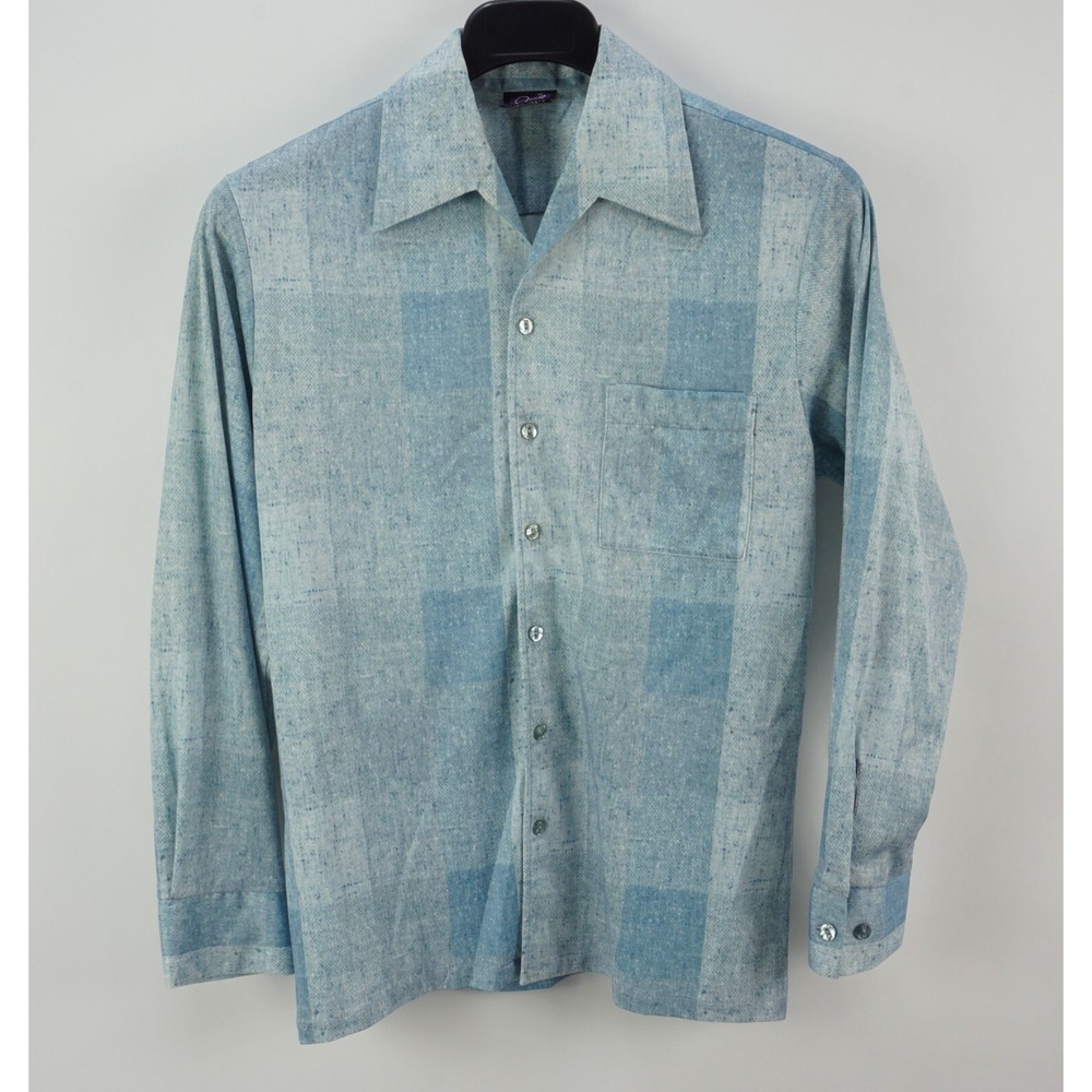 Vintage 1980's Joel Cal-Made USA Men's Medium Blue Splatter Check Clubbing Shirt